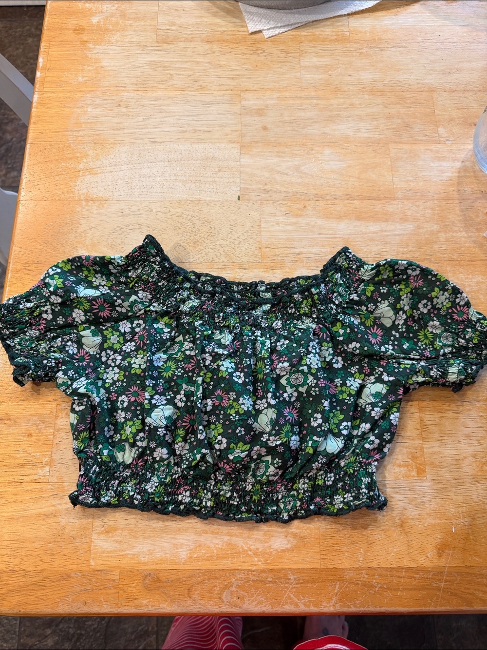 Scotch & Soda Black Floral Smocked Off-Shoulder Crop Top